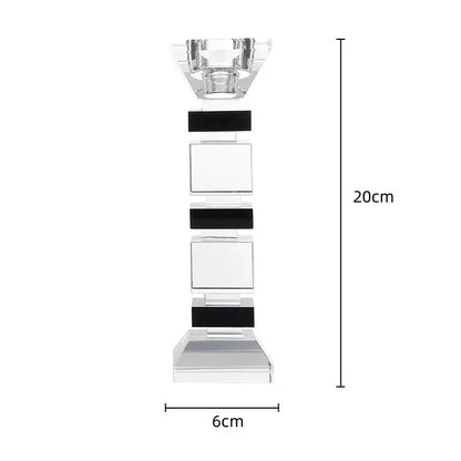 Modern geometric glass candle holder 20cm tall with alternating clear and black acrylic blocks and faceted crystal cup decorbites geometric glass block design