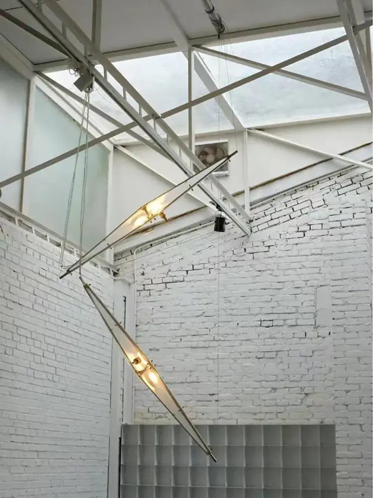 Modern geometric glass cone chandelier with translucent glass shades and brass fixtures for dining room pendant lamp