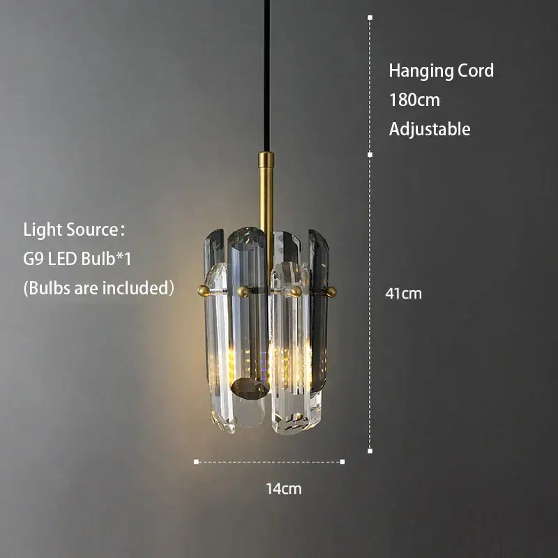 Modern geometric gold and clear crystal led ceiling chandelier with g9 led bulb and decorbites crystal led accents