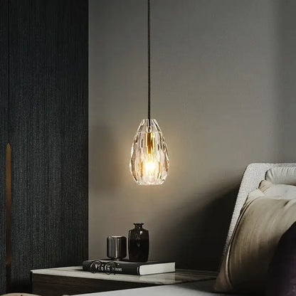 Modern geometric gold and clear crystal led ceiling chandelier with faceted pendant and warm glow for bedroom decorbites crystal led