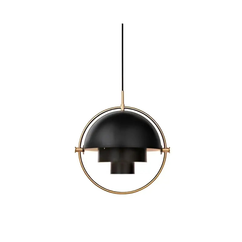 Black matte pendant lamp with circular brass frame and tiered dome design for modern living room decorbites iron deformable pendant