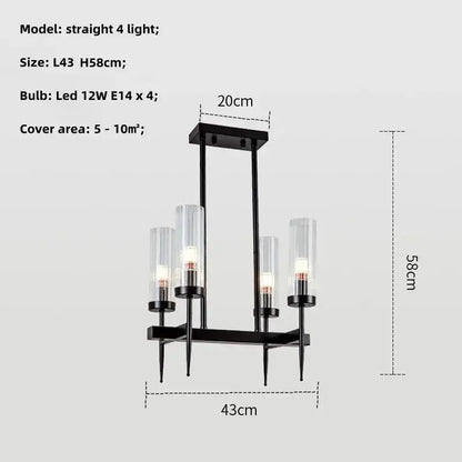 Black metal pendant light with four clear glass cylindrical shades and led bulbs for modern decorbites gold metal glass decor