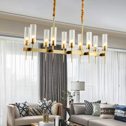 Modern geometric gold metal glass pendant light with gold-toned chandelier and twisted rope suspension cords for dining room decorbites gold metal
