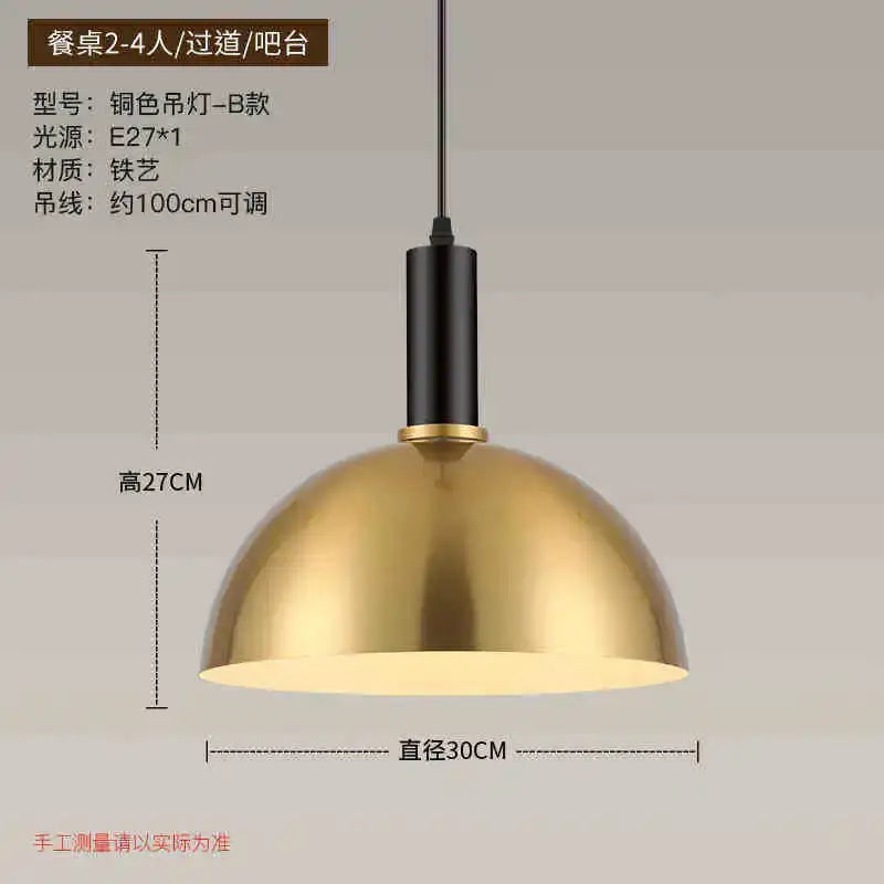 A sleek dome-shaped decorbites gold nordic chandelier in polished brass with black stem for kitchen and living room decor