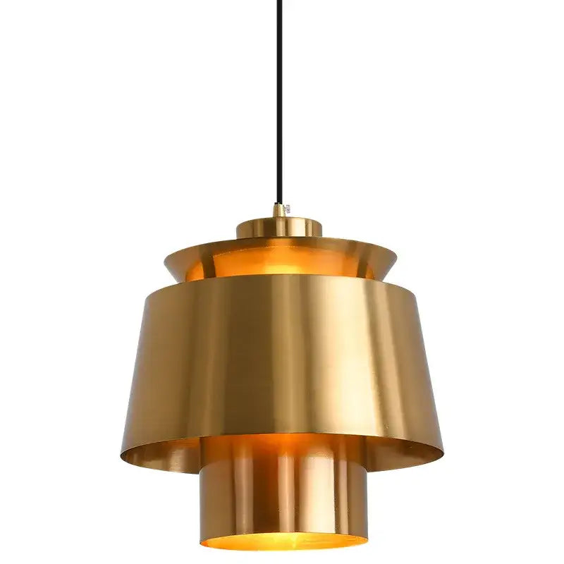 Modern geometric gold nordic chandelier with brass-toned tiered pendant and warm glowing interior for kitchen and living room decorbites gold nordic