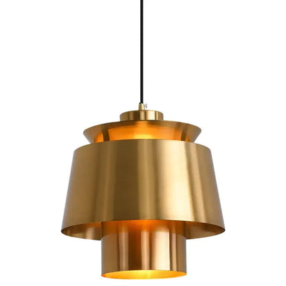 Modern geometric gold nordic chandelier with brass-toned tiered pendant and warm glowing interior for kitchen and living room decorbites gold nordic