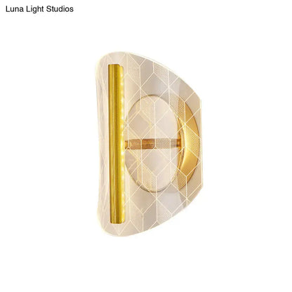 Modern geometric gold sconce light with translucent white acrylic etched diamond pattern for living room grid design