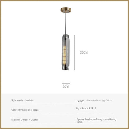 A sleek 30cm tall crystal led pendant light with copper finish by decorbites for modern dining room decor