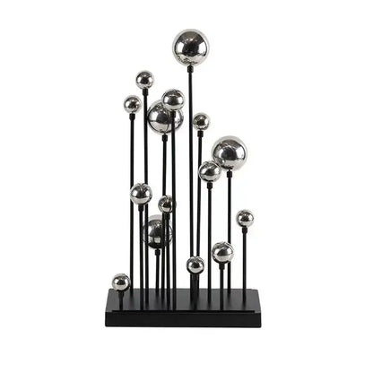 Modern geometric golden ball sculpture with metallic silver spheres on black rods for living room decorbites decor