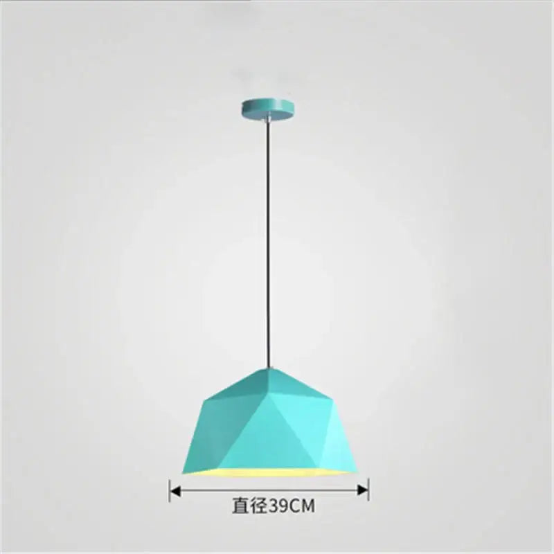 A modern teal decorbites iron diamond pendant light with a faceted polygonal shade for living room decor