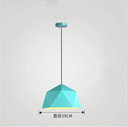 A modern teal decorbites iron diamond pendant light with a faceted polygonal shade for living room decor
