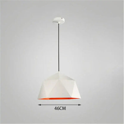 Modern geometric iron diamond pendant light with white finish and subtle orange accent for living room decorbites iron diamond pendant