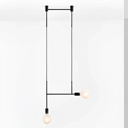 Black minimalist geometric iron pendant light with two exposed bulbs for modern dining room decorbites pendant light