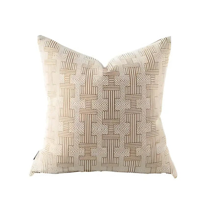 Beige modern geometric jacquard cushion cover with tan and cream woven pattern for living room decorbites decor