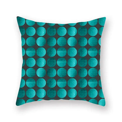 Teal circular patterned leaf flower pillowcase on dark gray background for modern geometric leaf living room decorbites decor