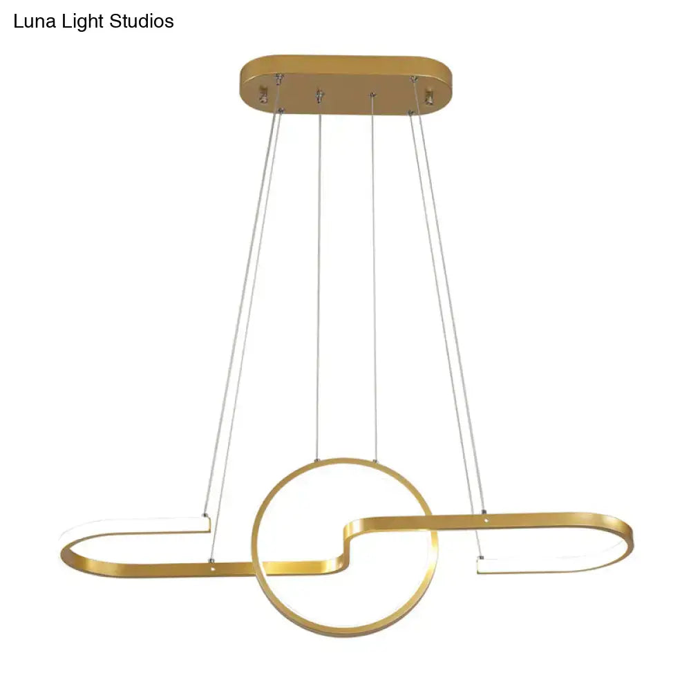 Modern black gold metal pendant light with sleek geometric led elements and warm white light kit for dining room island