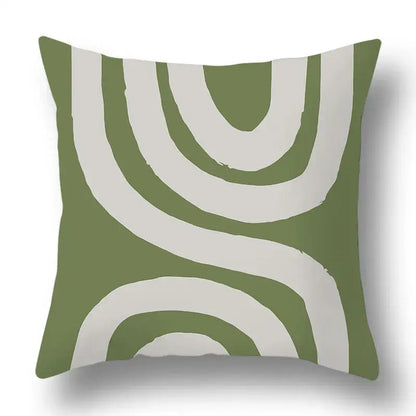 Olive green and off-white abstract wave-patterned pillow cover with geometric print for decorbites green plants living room decor