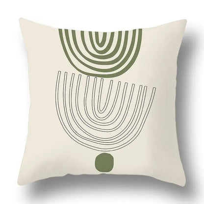 Cream-colored pillow cover with olive green and black geometric print for modern decorbites green plants living room set