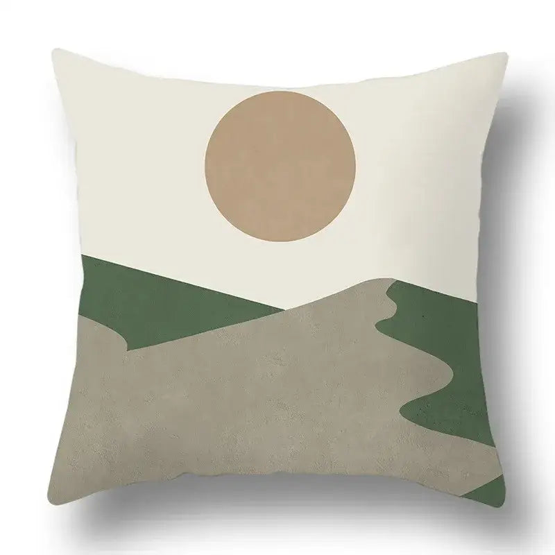 A square pillow cover with a muted beige olive green geometric print decorbites green plants living room decor