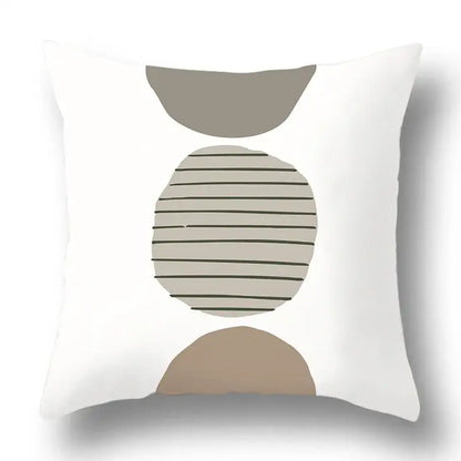 White throw pillow cover with modern geometric print in muted gray and beige tones for decorbites green plants set