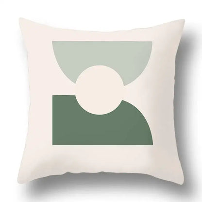 Cream-colored pillow cover with geometric print in muted sage and olive green for decorbites green plants living room pack
