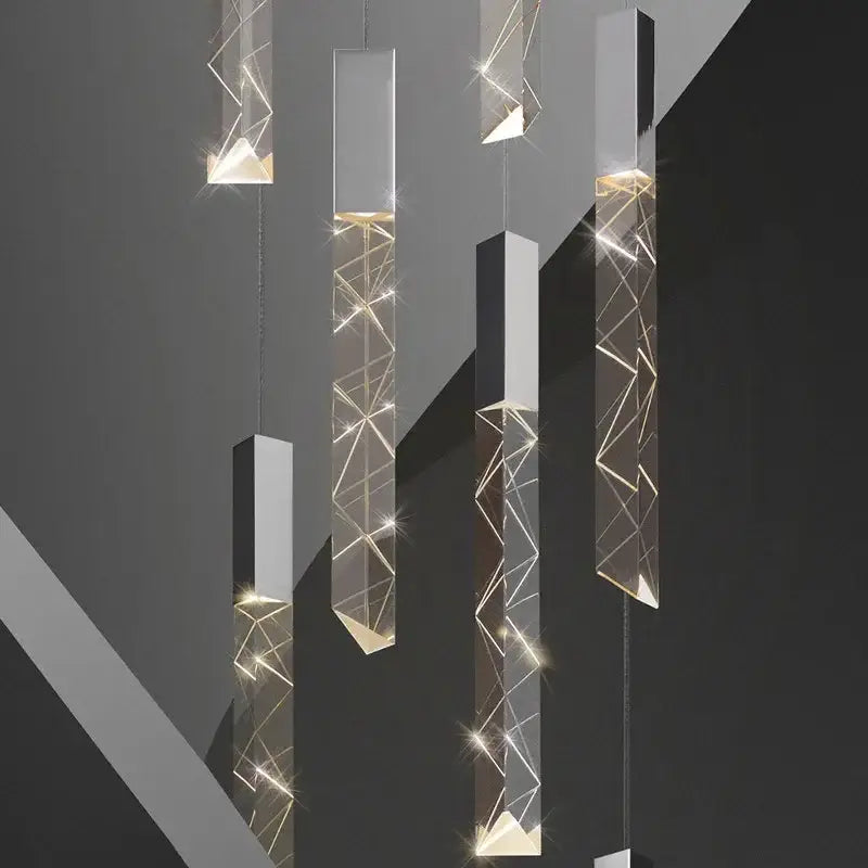 Modern geometric silver pendant light with sleek metallic frame and decorbites crystal glass led for dining room decor