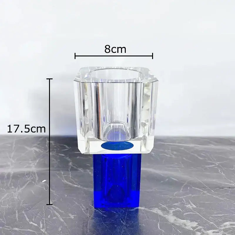 Clear crystal vase with faceted octagonal top and solid cobalt blue base for decorbites geometric square artificial flowers