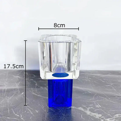 Clear crystal vase with faceted octagonal top and solid cobalt blue base for decorbites geometric square artificial flowers