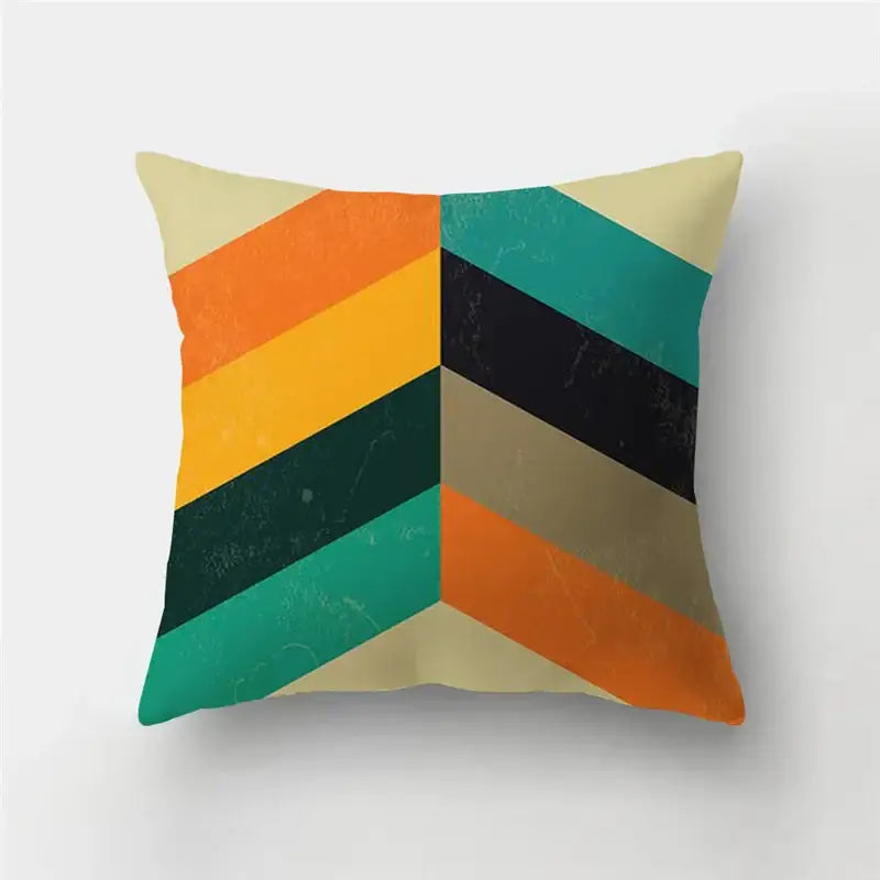 Modern square throw pillow case with vibrant geometric stripe patchwork chevron pattern for living room decor