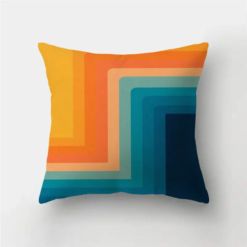 Modern geometric stripe patchwork pillow case with vibrant gradient concentric stripes for living room decor