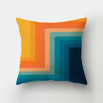 Modern geometric stripe patchwork pillow case with vibrant gradient concentric stripes for living room decor
