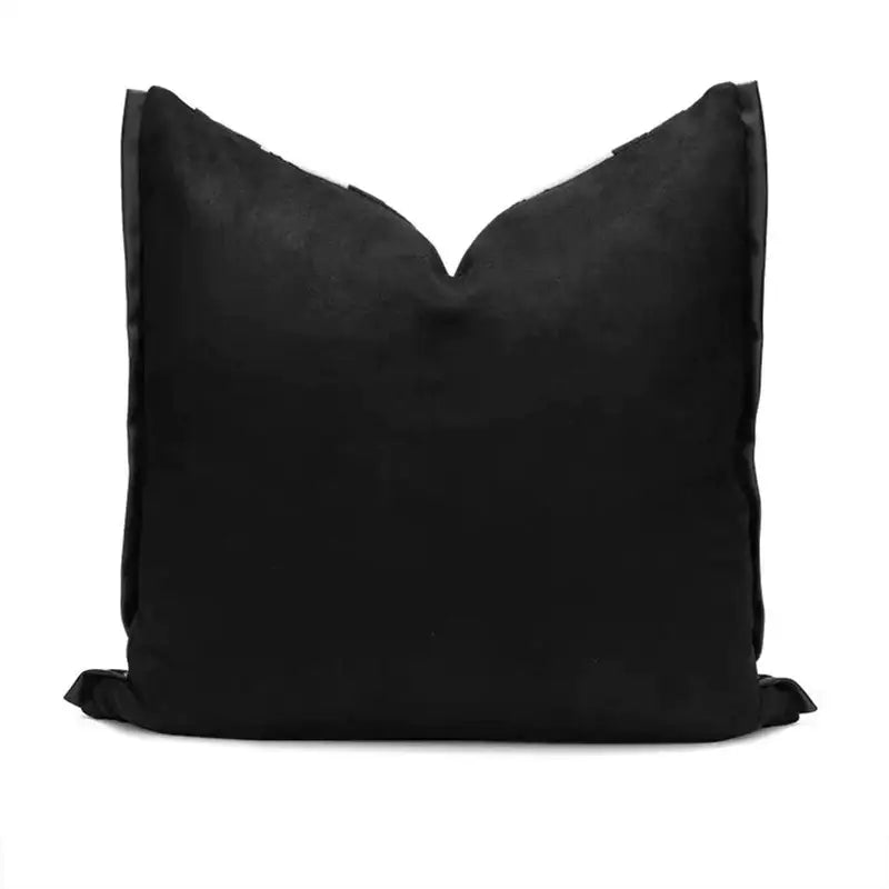 Black suede cushion cover with soft textured surface and neatly stitched edges for decorbites geometric texture black decor