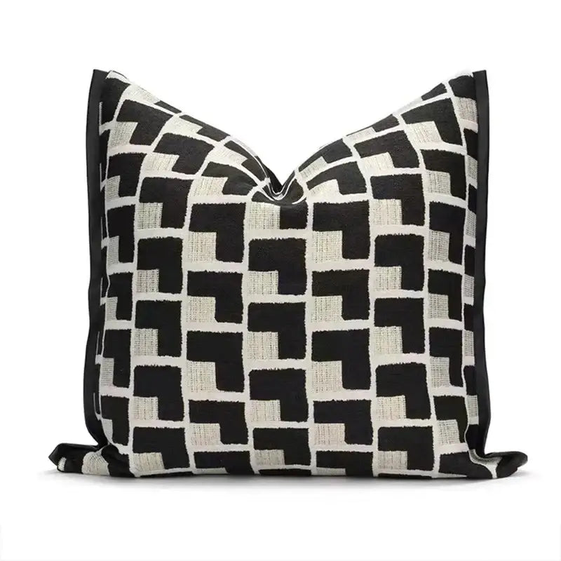 Modern geometric texture black and off-white cushion cover with a sleek design for living room decorbites geometric texture