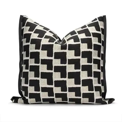 Modern geometric texture black and off-white cushion cover with a sleek design for living room decorbites geometric texture