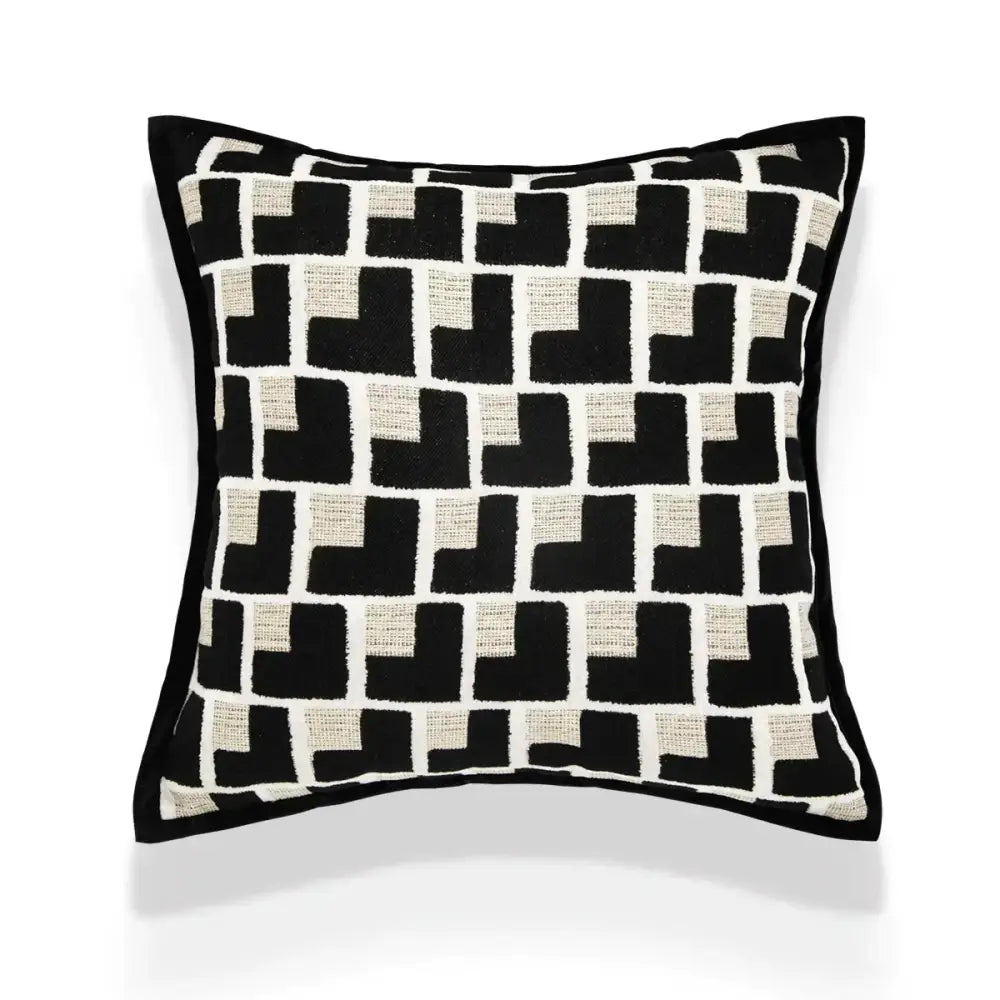 Modern geometric texture black and off-white cushion cover with woven decorbites geometric texture for living room decor