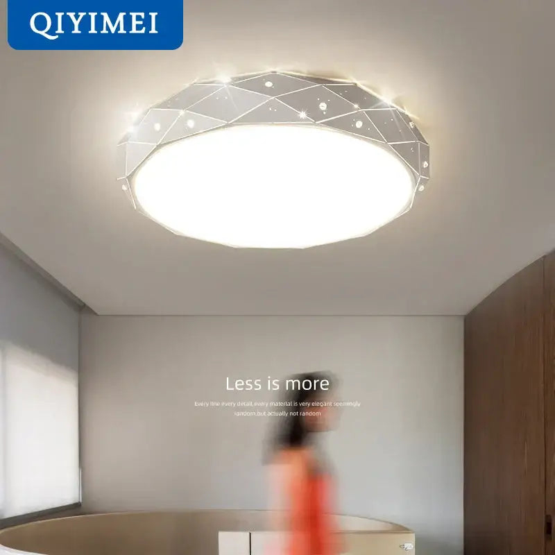 Modern geometric white dimmable iron chandelier lights with faceted design and subtle embedded lights for bedroom decorbites dimmable iron