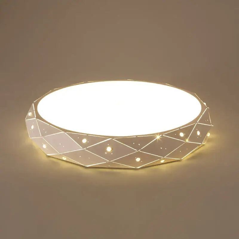 Modern geometric white dimmable iron chandelier lights with faceted diamond frame and warm accent lights for bedroom decorbites dimmable iron