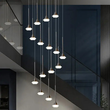 Modern geometric white glass decorbites deluxe villa chandelier featuring metallic faceted pendant lights for living room