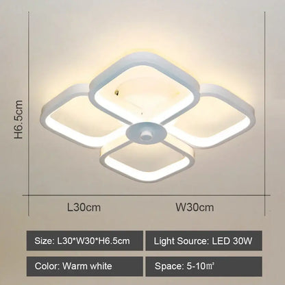 Modern geometric white led ceiling light with four-square design for living room decorbites led ceiling light