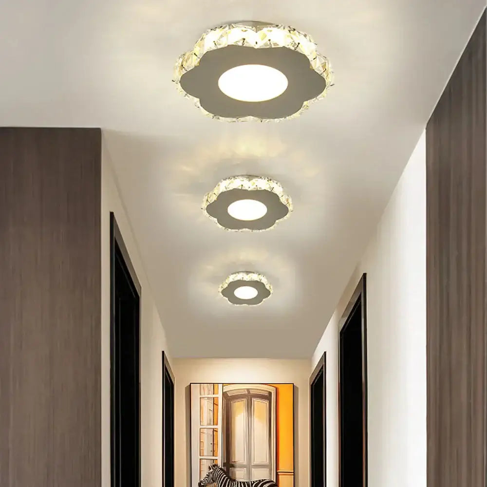 Modern geometric white led ceiling light with floral crystal embellishments for living room decorbites led ceiling light