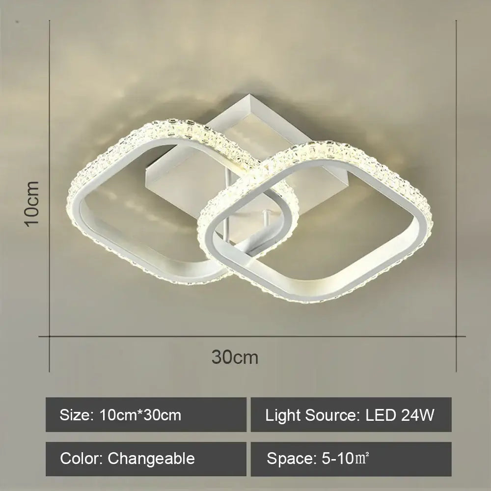 Modern geometric white led ceiling light with interlocking diamond frames and crystal accents for living room decorbites led ceiling