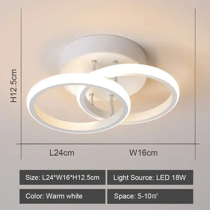 Modern geometric white decorbites led ceiling light featuring two interlocking circular rings for living room decor