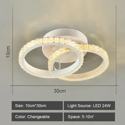 Modern geometric white led ceiling light featuring two interlocking crystal-encrusted rings for living room decorbites ceiling light