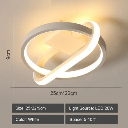 Modern geometric white led ceiling light with two interlocking circular rings for living room decorbites led ceiling light