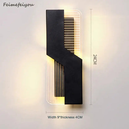 Modern black and translucent wall lamp with angular design and warm vertical led strips for decorbites led bedroom use