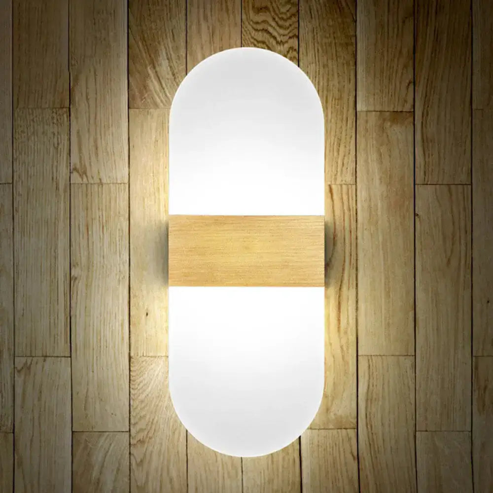 Modern geometric wood and acrylic wall sconce lamp with frosted white diffuser and wooden accent for bedroom lighting wall lamp