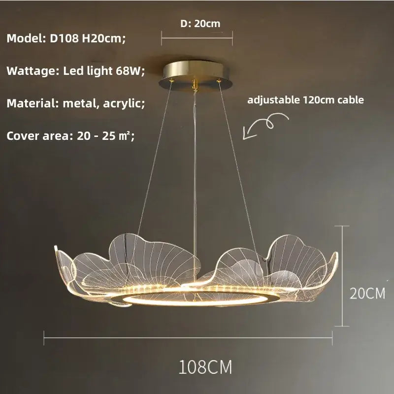Modern gold-toned decorbites ginkgo gold acrylic pendant light with adjustable cable for dining room decor