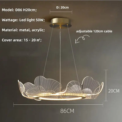 Modern ginkgo gold acrylic pendant light with delicate petal design in gold-toned metal for dining room decorbites ginkgo gold chandelier