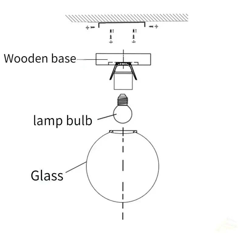 Modern glass ball led ceiling lamp with wooden mount, glass globe shade, and e27 bulb for bedroom decorbites ceiling lamp