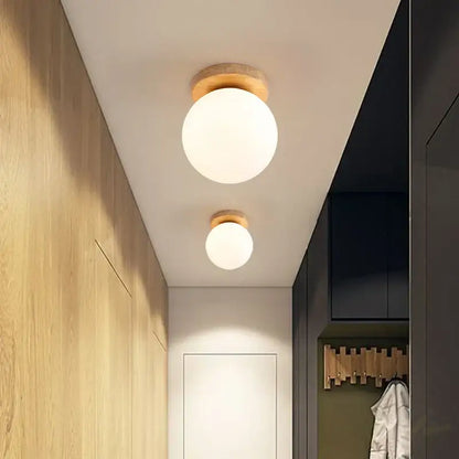 Modern glass ball led ceiling lamp with frosted glass globes and wooden mount for bedroom decorbites ceiling lamp